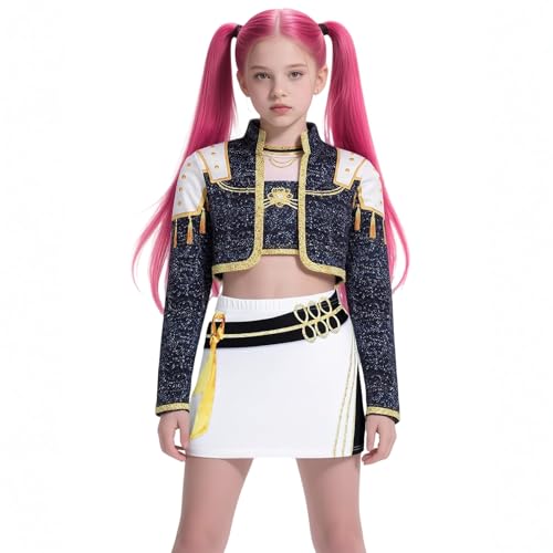 BOSSETY K pop Demon Kostüm Kinder, Rumi Mira Zoey K Pop Cosplay Rollenspiel Uniform Komplettes Set Halloween Party Karneval Outfits für Mädchen (A05-Schwarz, 110) von BOSSETY