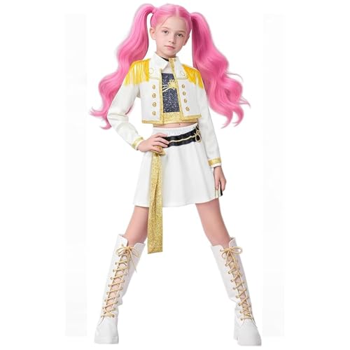 BOSSETY K pop Demon Kostüm Kinder, Rumi Mira Zoey K Pop Cosplay Rollenspiel Uniform Komplettes Set Halloween Party Karneval Outfits für Mädchen (B01-Weiß, 120) von BOSSETY