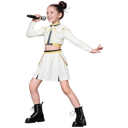BOSSETY K pop Demon Kostüm Kinder, Rumi Mira Zoey K Pop Cosplay Rollenspiel Uniform Komplettes Set Halloween Party Karneval Outfits für Mädchen (B02-Weiß, 130) von BOSSETY