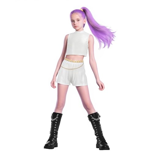 BOSSETY K pop Demon Kostüm Kinder, Rumi Mira Zoey K Pop Cosplay Rollenspiel Uniform Komplettes Set Halloween Party Karneval Outfits für Mädchen (B03-Weiß, 160) von BOSSETY