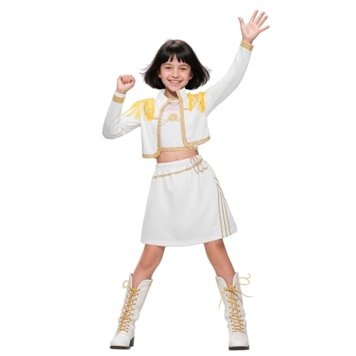 BOSSETY K pop Demon Kostüm Kinder, Rumi Mira Zoey K Pop Cosplay Rollenspiel Uniform Komplettes Set Halloween Party Karneval Outfits für Mädchen (B04-Weiß, 110) von BOSSETY