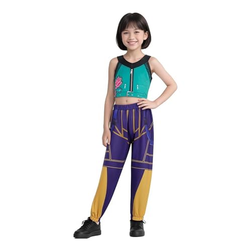 BOSSETY K pop Demon Kostüm Kinder, Rumi Mira Zoey K Pop Cosplay Rollenspiel Uniform Komplettes Set Halloween Party Karneval Outfits für Mädchen (C01-Cyan, 130) von BOSSETY