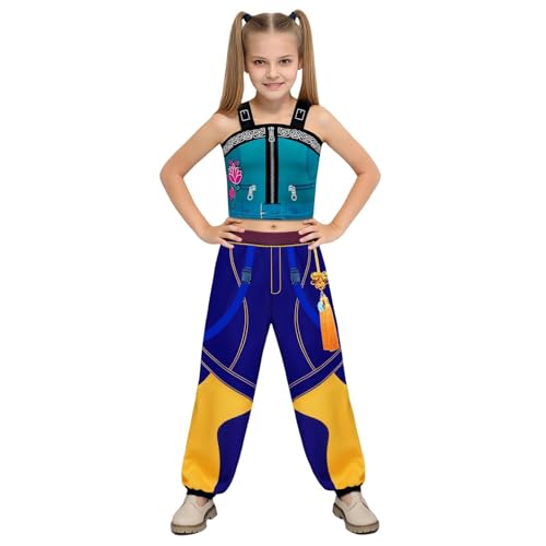 BOSSETY K pop Demon Kostüm Kinder, Rumi Mira Zoey K Pop Cosplay Rollenspiel Uniform Komplettes Set Halloween Party Karneval Outfits für Mädchen (C02-Cyan, 160) von BOSSETY