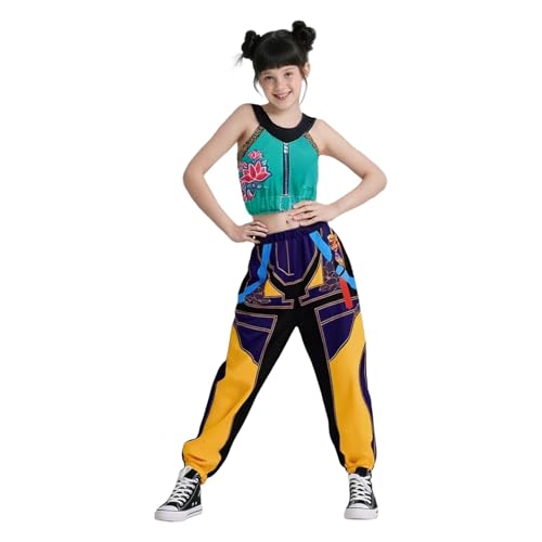 BOSSETY K pop Demon Kostüm Kinder, Rumi Mira Zoey K Pop Cosplay Rollenspiel Uniform Komplettes Set Halloween Party Karneval Outfits für Mädchen (C03-Cyan, 120) von BOSSETY