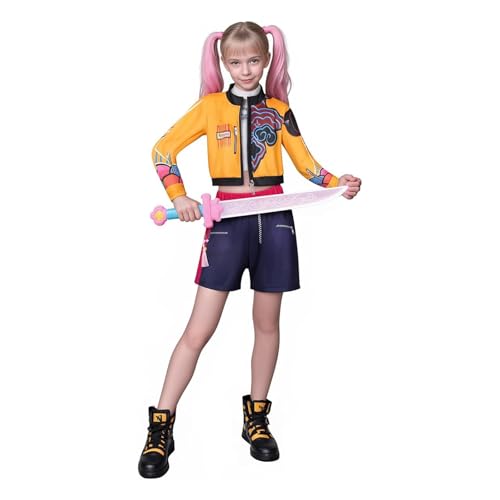 BOSSETY K pop Demon Kostüm Kinder, Rumi Mira Zoey K Pop Cosplay Rollenspiel Uniform Komplettes Set Halloween Party Karneval Outfits für Mädchen (D01-Orange, 150) von BOSSETY