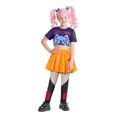 BOSSETY K pop Demon Kostüm Kinder, Rumi Mira Zoey K Pop Cosplay Rollenspiel Uniform Komplettes Set Halloween Party Karneval Outfits für Mädchen (D02-Orange, 110) von BOSSETY