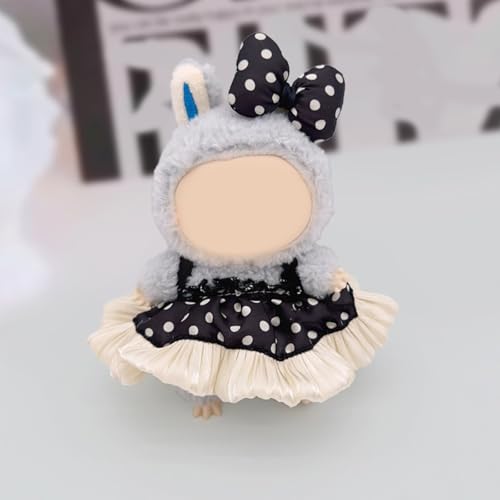 BOSSETY Labu Puppenkleidung für 17cm Labu Puppe, Gepunkteter Rock und Schleife, Passende Kleidung für die Plüsch Toy, Labu Kleidung Set für 17cm Puppe, Geeignet zum Fotografieren und Sammeln (Schwarz) von BOSSETY