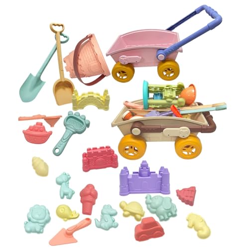 BOSSETY Sandspielzeug Kinder, Sandförmchen Sandschaufel Kinder, Buddelzeug, Schlossgebäude, Werkzeuge zum BAU von Burgen, Reise Sandspielzeug mit Faltbarer Eimer (A) von BOSSETY