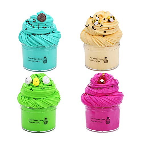 BOSSETY Slime Fluffy,4PCS 100ml Watteschlamm Set DIY Schleimschlamm Farbschlamm, Sensorisches Schleim Spielzeug und EIN Halloween-Geburtstagsgeschenk für Mädchen und Jungen im Alter von 8–12 Jahren von BOSSETY