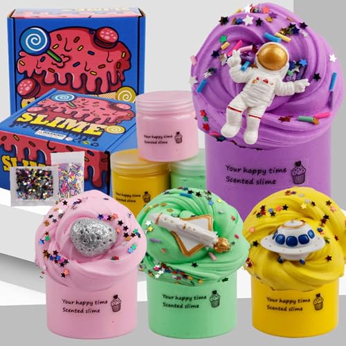 BOSSETY Slime Fluffy,4pcs Bunter Mischwolken-Zuckerwatte-Schleim, Sensorisches Schleim Spielzeug und EIN Halloween-Geburtstagsgeschenk für Mädchen und Jungen im Alter von 6–12 Jahren von BOSSETY