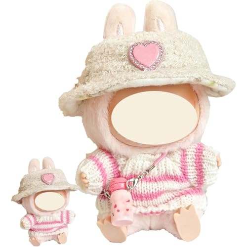 Labubu Kleidung für Puppe, Passende Kleidung für die Labubu-Plüsch Toy, Labubu-Outfit mit Zubehör, Kleidung Set für 17 cm große Puppe (01-Pink) von BOSSETY
