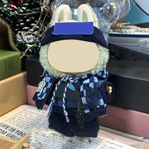 Labubu Kleidung für Puppe, Passende Kleidung für die Labubu-Plüsch Toy, Labubu-Outfit mit Zubehör, Kleidung Set für 17 cm große Puppe (A-Dunkelblau) von BOSSETY