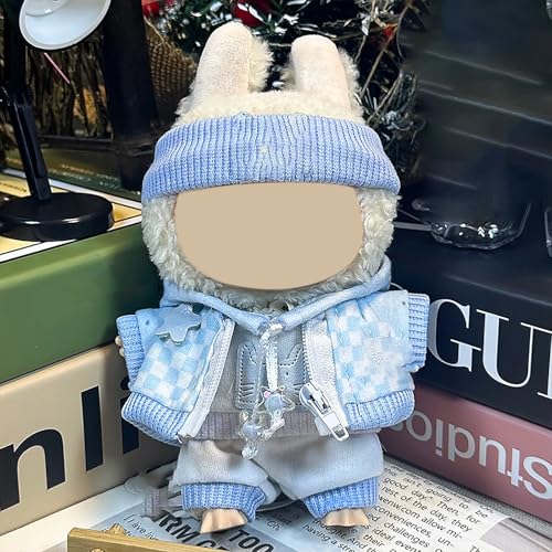 Labubu Kleidung für Puppe, Passende Kleidung für die Labubu-Plüsch Toy, Labubu-Outfit mit Zubehör, Kleidung Set für 17 cm große Puppe (A-Hellblau) von BOSSETY