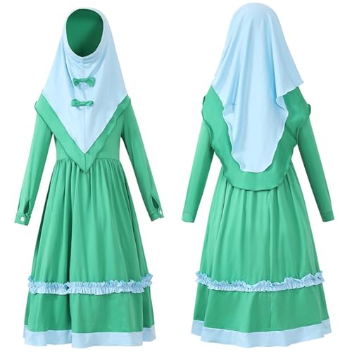 BOTCAM Children Kid Girl Daily Cute Muslim Robe Traditional Clothing Dress Mädchen Leggings Mit (Green, 8-10 Years) von BOTCAM