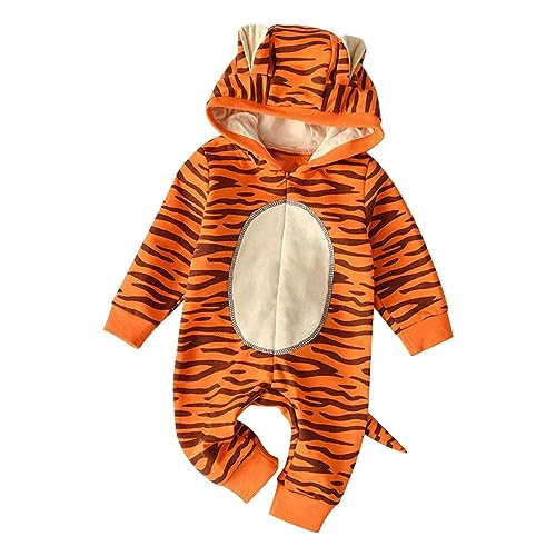 BOTCAM Kinder Body Langarm Tiger-Einteiler-Kostüm mit Kapuze und Schwanz für Kinder für Halloween-Partys Kinder Kostüm Tiere (A, 0-6 Months) von BOTCAM