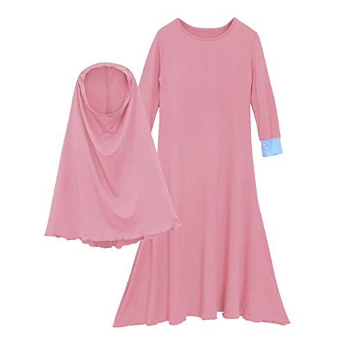BOTCAM Kleinkind Kostüm Ramadan Abaya für muslimische islamische Babymädchen mit Hijab in voller Länge Robe Burka Maxi Kleinkind Baby Kleider Geschwister Kleider Mädchen (Hot Pink, 13-14 Years) von BOTCAM