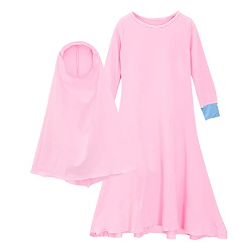 BOTCAM Kleinkind Kostüm Ramadan Abaya für muslimische islamische Babymädchen mit Hijab in voller Länge Robe Burka Maxi Kleinkind Baby Kleider Geschwister Kleider Mädchen (Pink, 11-12 Years) von BOTCAM