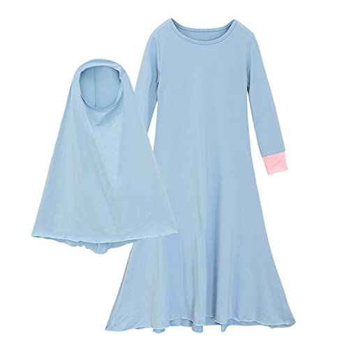 BOTCAM Kleinkind Kostüm Ramadan Abaya für muslimische islamische Babymädchen mit Hijab in voller Länge Robe Burka Maxi Kleinkind Baby Kleider Geschwister Kleider Mädchen (Sky Blue, 11-12 Years) von BOTCAM
