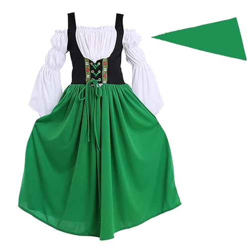 BOTCAM Mädchen Oktoberfest Langarm Trägerlos Lange Kleider Mit Leggings Mädchen (Green, 4-6 Years) von BOTCAM