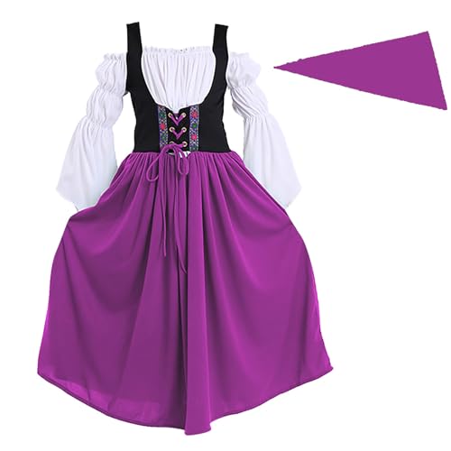 BOTCAM Mädchen Oktoberfest Langarm Trägerlos Lange Kleider Mit Leggings Mädchen (Purple, 4-6 Years) von BOTCAM