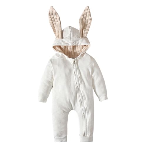 BOTCAM Ostern Mädchen Langarm Baby Bunny Kostüm Winter Baby Body Krabbeln Anzug Kapuzen Kleidung Schlafanzug Stern (White, 9-12 Months) von BOTCAM