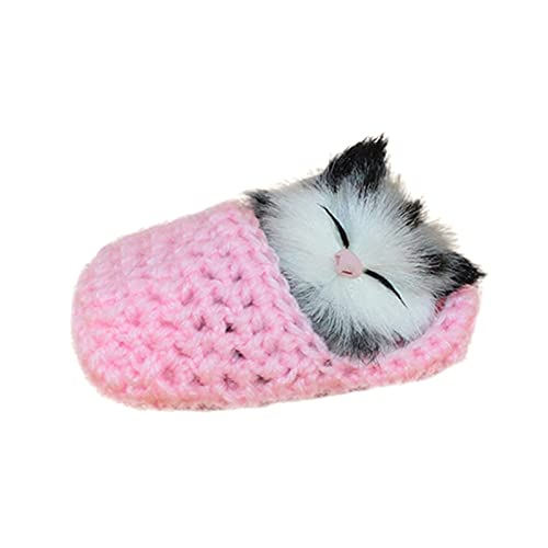 BOTCAM Plüschfigur Süße schlafende Katze Hausschuhe klingende Simulation Plüschtier Dekor Kinder Geschenk Puppen & Stofftiere Klein 25 cm (Pink, One Size) von BOTCAM