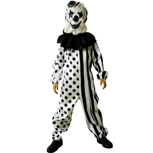 BOTCAM Strampler Junge Halloween-Clown, gepunktet, Spitzenkragen, Streifen-Overall, Halloween-Kostüm Kleidung Set (B, 7-9 Years) von BOTCAM