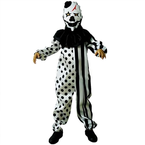 BOTCAM Strampler Junge Halloween-Clown, gepunktet, Spitzenkragen, Streifen-Overall, Halloween-Kostüm Kleidung Set (C, 4-6 Years) von BOTCAM