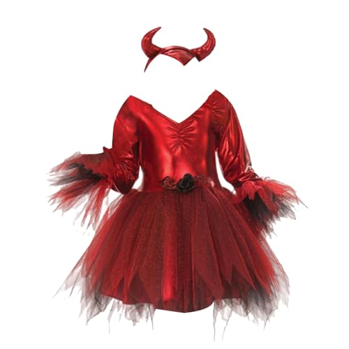 BOTCAM The Red Children Dress Up Performance Costumes Cosplay Play Costumes Costumes Mädchen Tanzen (D, 3-4 Years) von BOTCAM