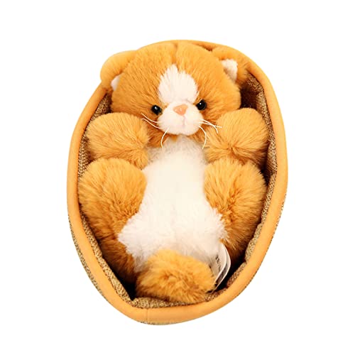 BOTCAMit Mehr Als 30 Interaktiven Geräuschen Und Reaktionen Schöne gefüllte realistische Katzen im Korb Puppe Mini gewebte Katze Dekor für Zimmer Hand für Baby Kinder Mädchen (Yellow, One Size) von BOTCAM