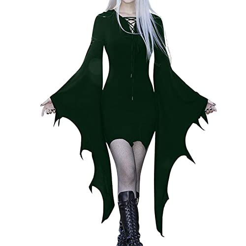 Halloween Karneval Kostüm Damen Gothic Kleidung Damen Fledermausärmel Kleider Festlich Retro Kleid Halloween Kostüm Schwarz Steampunk Minikleid Vampir Cosplay Hexenkostüm Große Größen Mini Kleid von BOTCAM