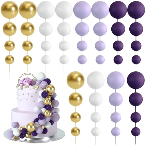 BOUBONI 48 Stück Tortendeko Kugeln Cake Topper Kuchen Kugeln Dekorationen Ballon Cupcake Tortenaufleger für Geburtstag Party Hochzeit Babyparty Kuchendekoration (Lila, Hellviolett, Weiß, Gold) von BOUBONI