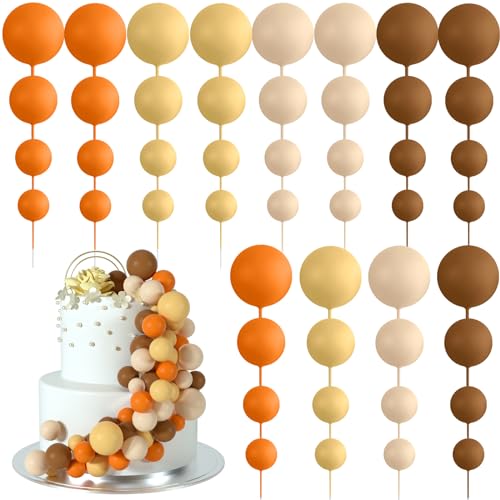 BOUBONI 48 Stück Tortendeko Kugeln Cake Topper Kuchen Kugeln Dekorationen Ballon Cupcake Tortenaufleger für Geburtstag Party Hochzeit Babyparty Kuchendekoration (Orange, Gelb, Aprikose, Khaki) von BOUBONI