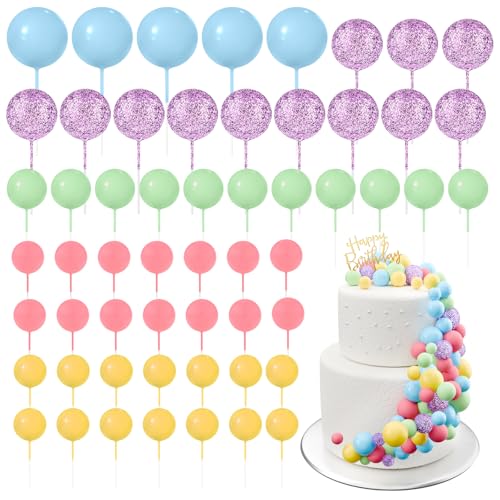 BOUBONI 60 Stück Tortendeko Kugeln Cake Topper Kuchen Kugeln Dekorationen Mini Ballons Tortenaufleger für Torte Dekorieren Geburtstag Party Babyparty (Glitzer Bonbonfarben) von BOUBONI