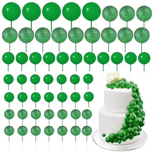BOUBONI 60 Stück Tortendeko Kugeln Cake Topper Kuchen Kugeln Dekorationen Mini Ballons Tortenaufleger für Torte Dekorieren Geburtstag Party Babyparty (Glitzer Grün) von BOUBONI