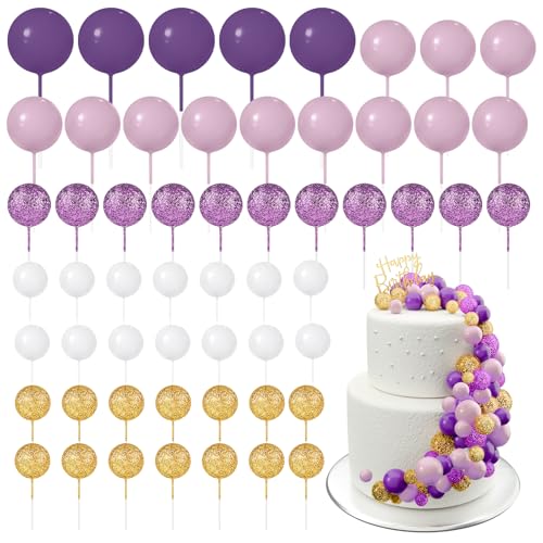 BOUBONI 60 Stück Tortendeko Kugeln Cake Topper Kuchen Kugeln Dekorationen Mini Ballons Tortenaufleger für Torte Dekorieren Geburtstag Party Babyparty (Glitzer Lila Serie) von BOUBONI