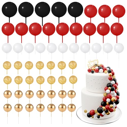 BOUBONI 60 Stück Tortendeko Kugeln Cake Topper Kuchen Kugeln Dekorationen Mini Ballons Tortenaufleger für Torte Dekorieren Geburtstag Party Babyparty (Glitzer Schwarz-Rot Serie) von BOUBONI