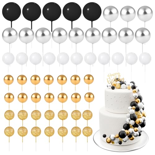 BOUBONI 60 Stück Tortendeko Kugeln Cake Topper Kuchen Kugeln Dekorationen Mini Ballons Tortenaufleger für Torte Dekorieren Geburtstag Party Babyparty (Glitzer Schwarz-Silber Serie) von BOUBONI