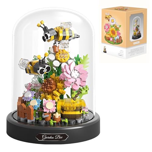 BOUFEIDA Blumen Bausteine Set, Biene Blumen Mini Set (582 PCS), Blumen Insekten klemmbausteine, mit Staubdichter Kuppel und Sockel, Geschenke für Kinder und Erwachsene von BOUFEIDA