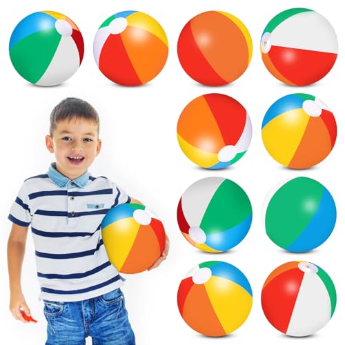 10 Stück Wasserball Aufblasbar,Dia27 /40cm,Wasserball Kinder, Bunt Strandball Inflatable Beach Ball,Strand Spielzeug,Schwimmball für Sommer-Wasserspiele Kinder (Farbig) von BOULEAWEL