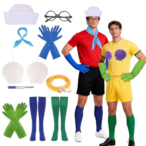 BOUTICOL 11-teiliges Halloween-Paar-Kostüm, Cartoon-Charaktere, einschließlich Brille, Hüte, Handschuhe, Socken, Halstücher, Gürtel, Muscheln und violette Stifte für Männer und Frauen, Charaktere BOUTICOL 11-teiliges Halloween-Paar-Kostüm, Cartoon-Charaktere, einschließlich Brille, Hüte, Handschuhe, Socken, Halstücher, Gürtel, Muscheln und violette Stifte für Männer und Frauen, Charaktere von BOUTICOL