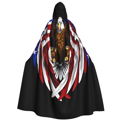 BOXILTD Umhang mit Kapuze, Motiv: USA-Flagge, Patriotischer Adler, Unisex, für Erwachsene, Schwarz und Weiß, Kapuzenumhang für Halloween, Cosplay-Kostüme von BOXILTD
