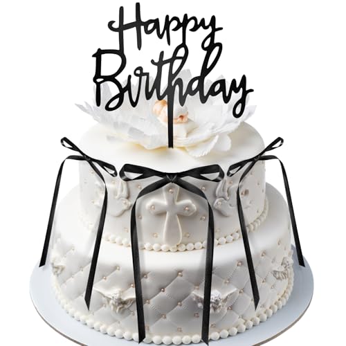 BOXOB 11-st Kuchendekoration mit Schleife, Happy Birthday, Schwarze Schleifen für Kuchen, Kuchendekoration mit Band, Kokette Geburtstagsdekoration für Feierliche Anlässe BOXOB 11-st Kuchendekoration mit Schleife, Happy Birthday, Schwarze Schleifen für Kuchen, Kuchendekoration mit Band, Kokette Geburtstagsdekoration für Feierliche Anlässe von BOXOB