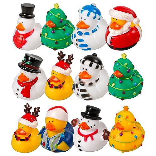 12 Stück Weihnachts Gummienten, Weihnachtsthema Gummienten Weihnachtsenten Badeente Schwimmendes Badeente Spielzeug für Kinder Babyparty Weihnachtsfeier Festival-Geschenk von BOXOB