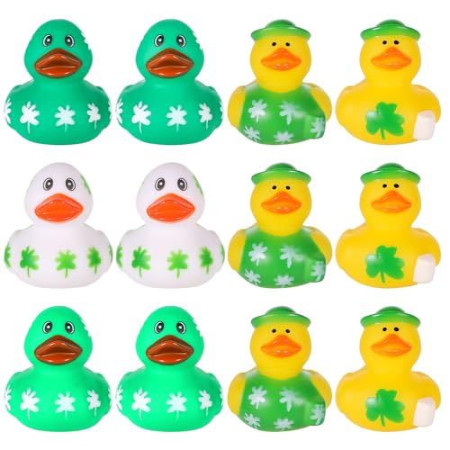 12stk Gummiente zum St. Patrick's Day, Irisches Kleeblatt-Entenspielzeug für die Badewanne Süße Feiertags-Ente Glückliche Kinder-Partygeschenke Dekoration für Jeep-Enten Zuhause von BOXOB