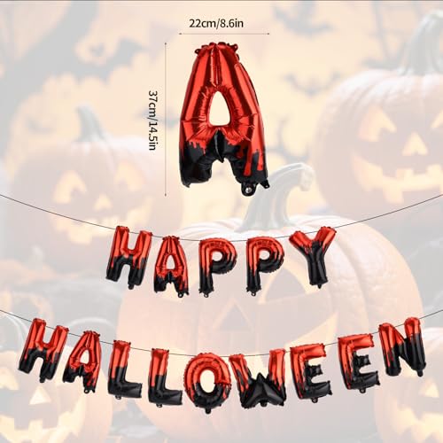 14stk Happy Halloween Ballon Banner, Rote und Schwarze Folienballons Halloween Partydekorationen für Spukhausthemen von BOXOB
