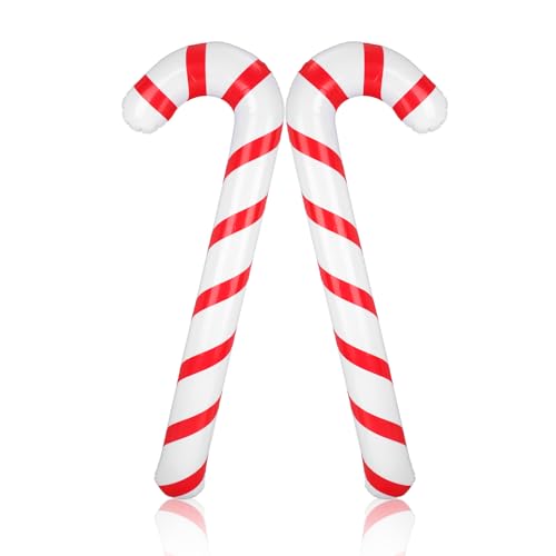 2 Stück Weihnachts-Zuckerstangen-Ballons, 91cm Große Aufblasbare Zuckerstangen Deko Schwimmringe für Innen Außen Weihnachtsdekoration von BOXOB
