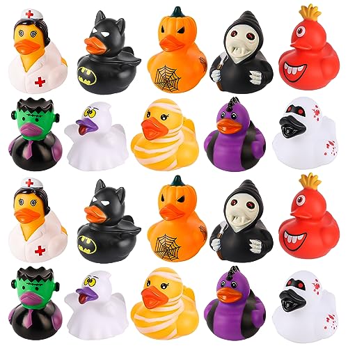 20 Stück Halloween Enten, 6cm Verschiedene Gummienten 10 Verschiedene Halloween Entenspielzeuge Gummi Badeenten für Halloween Party Badewannenspielzeuge von BOXOB