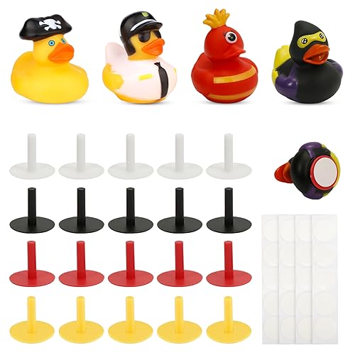 20PCS Gummienten Stecker mit 4PCS Lustigen Gummienten + Doppelseitigen Runden Aufklebern, Selbstklebend Gummienten Halter Duck Plug Auto Zubehör Dekoration für Armaturenbrett-Display (4 Farben) von BOXOB