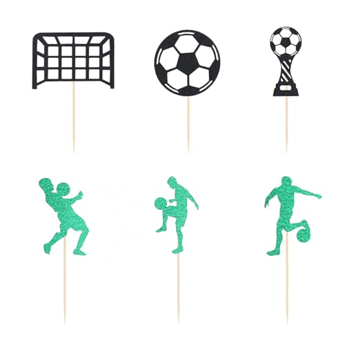 24 St Cupcake Topper Fußball, Glitzer Football Fußball-Kuchendekorationen Fußball-Cupcake-Picker Fußball-Thema Sport-Kuchendekorationen für Geburtstage Sportpartys Babypartys (Grün, Schwarz) von BOXOB